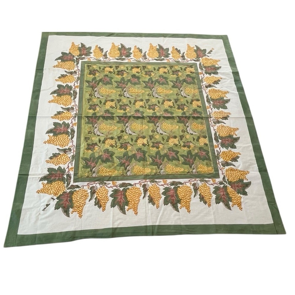 Couleur Nature Square Tablecloth Grapes Leaves Green‎ Yellow 59"X59" Provincial